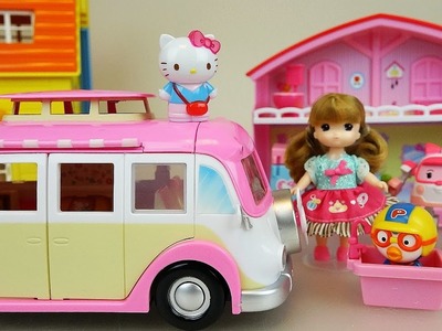 Pink Camping Car and hello Kitty Baby doll house toys play