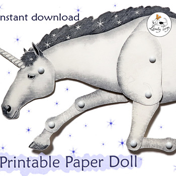 Unicorn pattern Christmas gift decoration. Articulated paper doll