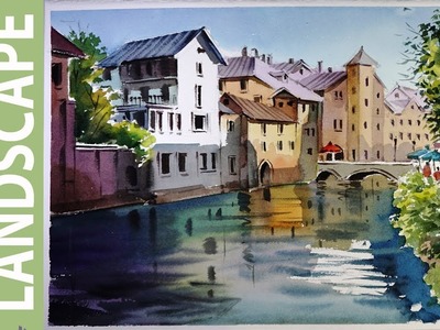 Watercolor Landscape Painting : Canals of Bruges