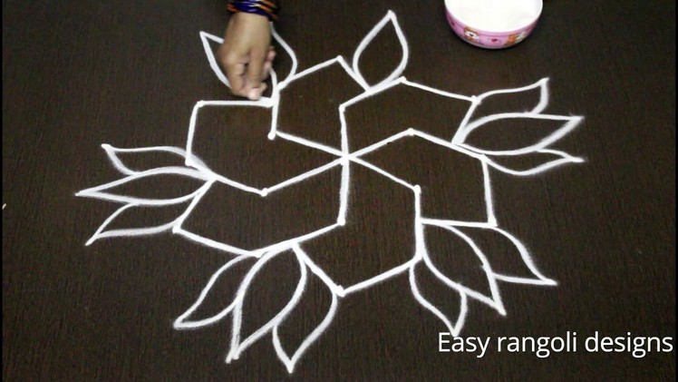 Beautiful lotus kolam designs with 5x3 dots *latest lotus muggulu * easy rangoli