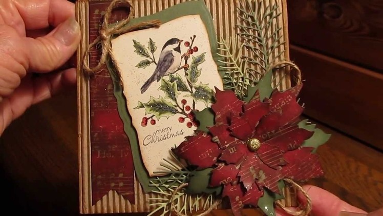 CHRISTMAS CARD USING TIM HOLTZ TATTERED POINSETTIA DIE.