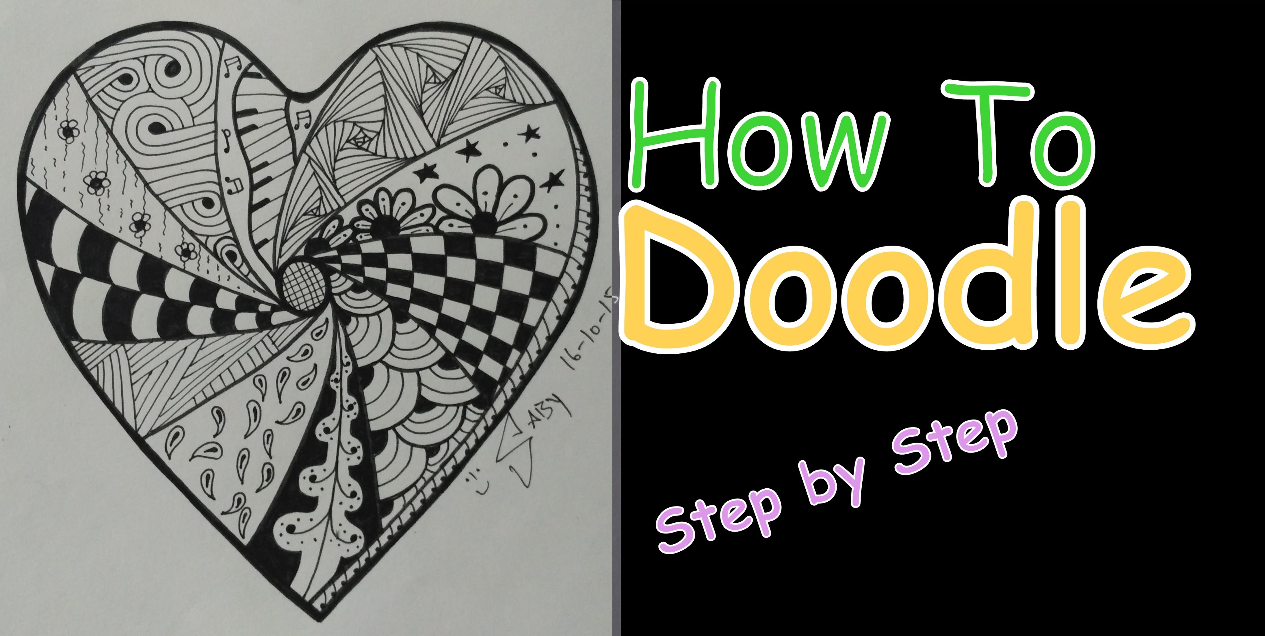 Complex Zentangle Heart For Beginners Speed Drawing Tutorial Doodle