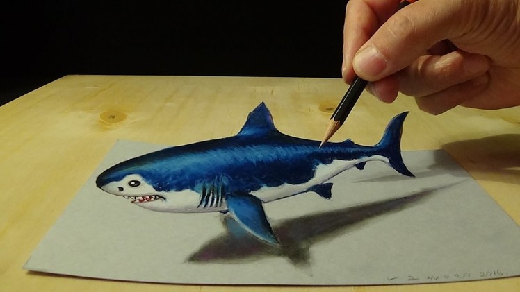 Drawing 3D Shark - How to Draw 3D Megalodon Shark - Awesome Trick Art