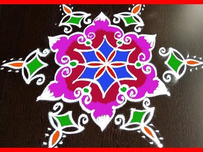 Freehand flower rangoli designs with colours | diwali rangoli by sunitha