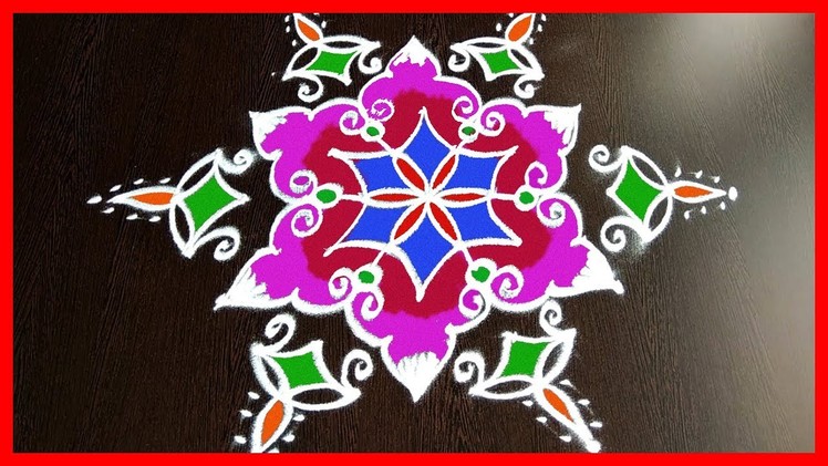 Freehand flower rangoli designs with colours | diwali rangoli by sunitha