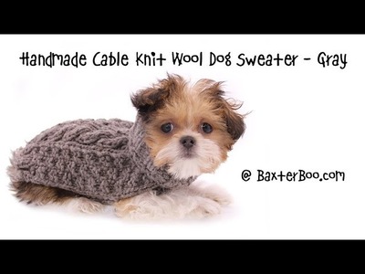 Handmade Cable Knit Wool Dog Sweater - Gray