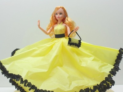 How to Make a Cinderella Yellow Doll Dress from Tissue and Crepe Paper - Doll Dress Fun