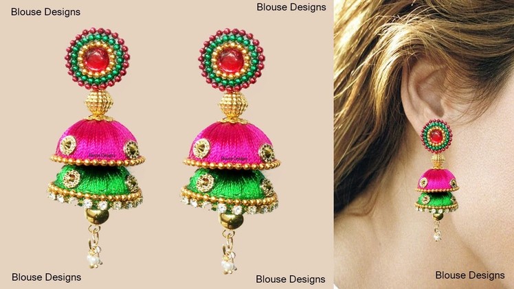 How to Make thread Earring jumkas partywear at home step by step earrings making tutorials