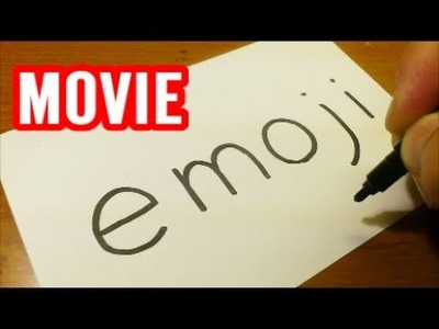 How to turn words EMOJI（THE EMOJI MOVIE） into a Cartoon for kids -  Drawing doodle art on paper
