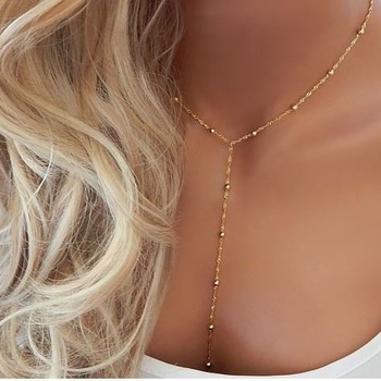 Lariat Necklace •Holiday Gift • Kylie Jenner • Beaded Lariat • Gold Y Necklace • Popular Y Necklace • Gift for Her • Minimal Necklace