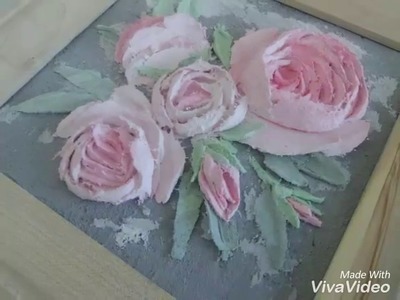 Relief painting decorative plaster. Working with palette knife.