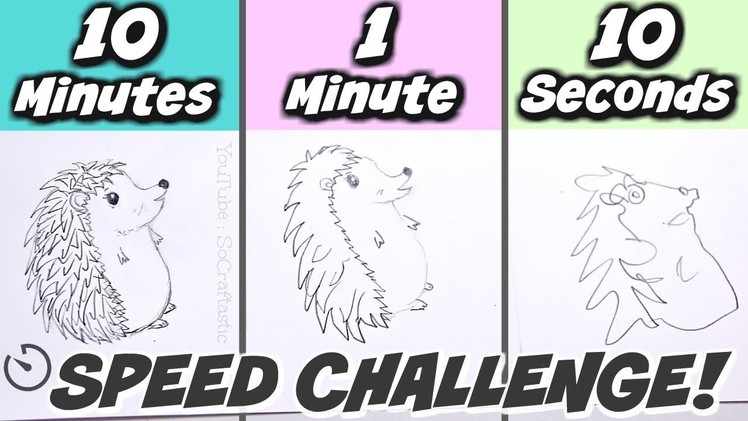 SPEED DRAWING CHALLENGE : 10 Minutes. 1 Minute. 10 Seconds - Hedgehog. SoCraftastic