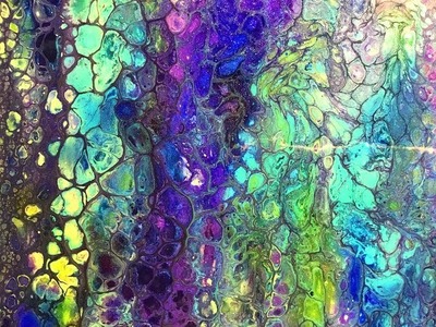 ( 181 ) Acrylic pouring  peacock colours 40 cm x 40 cm