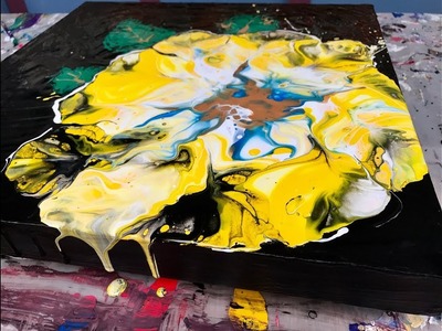 Acrylic Pour Painting: Big Bold Flower With Black Background