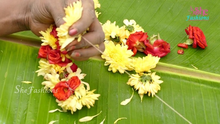 Different method to tie flower garland | how to string flowers.