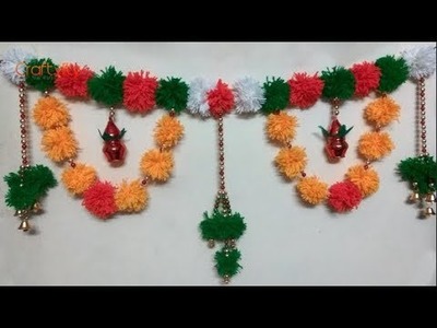 DIY Woolen Pom Pom Toran, How to make Diwali Toran, Diwali Craft, Welcome Toran