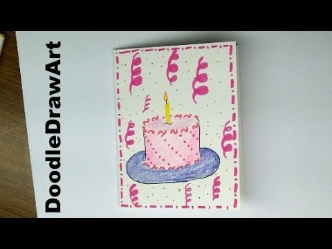 Drawing: How to make a Birthday Card with a Cake on it!  Easy! For Kids or beginners step by step