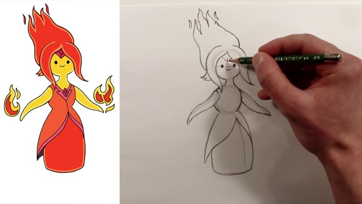 How to Draw FLAME PRINCESS from ADVENTURE TIME - Drawing Tutorial for Kids and Beginners