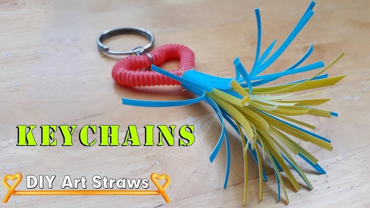 How to make beautiful heart Keychains with drinking straws flower #DIY Art Straws