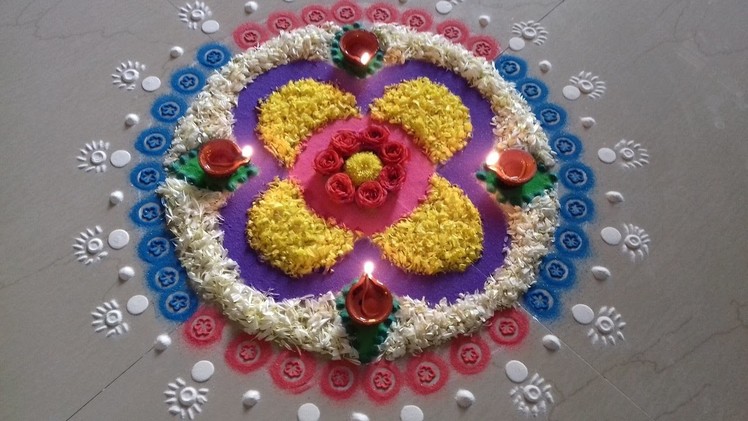 Latest rangoli designs with colours || easy rangoli designs for festivals || flower rangoli designs