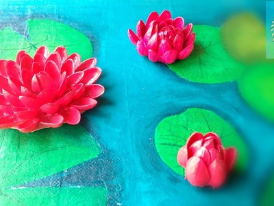 Lotus leaves painting with arcylic paint & 3D lotus || DA hobbies-diy