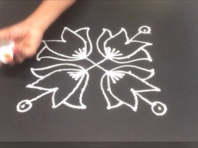 6 x 6 dot simple flower rangoli || rangoli design with dot || simple and easy rangoli step by step