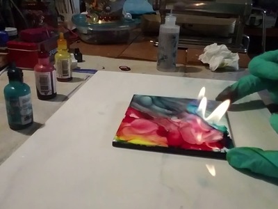 Alcohol Ink demo plastic wrap and fire