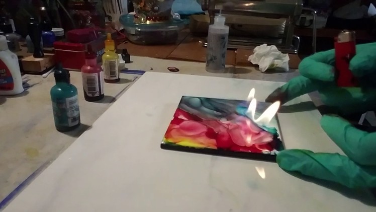 Alcohol Ink demo plastic wrap and fire