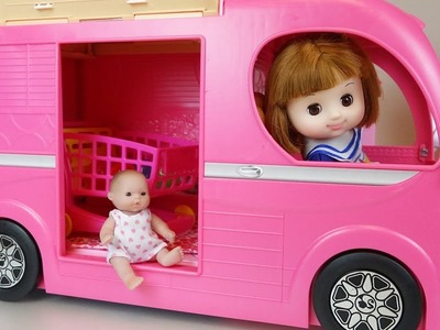 Baby Doli and pink camping car toys baby doll play