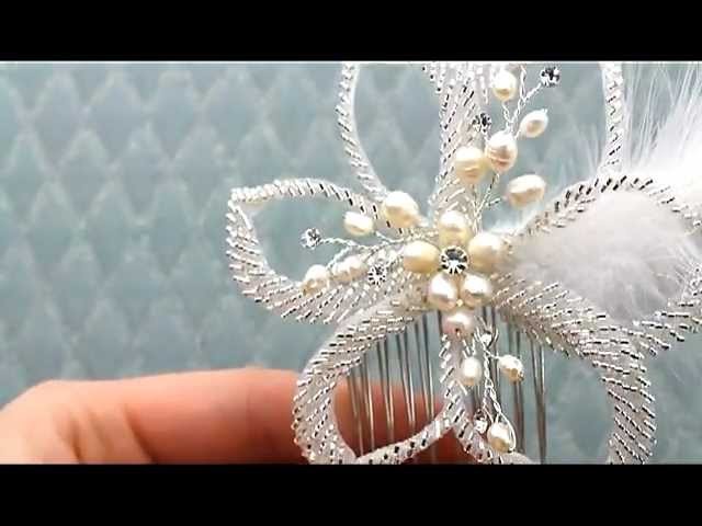 Beaded Flower Comb with Feather by Hair Comes the Bride