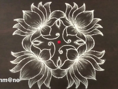 Beautiful lotus flower Rangoli with 11-7 dots || Kolam with dots