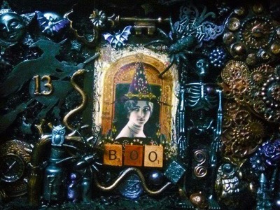 Boo!- Mixed Media Assemblage Collage-The Gypsy & The Witch