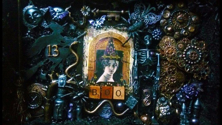 Boo!- Mixed Media Assemblage Collage-The Gypsy & The Witch