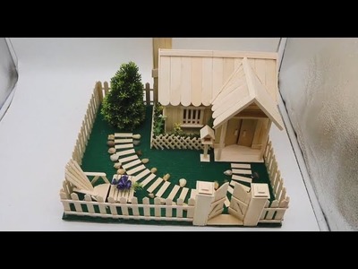 Buiding a Small and Beautiful House by using Popsicle Stick - Popsicle Garden Villa