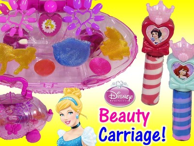 Disney Princess Beauty Carriage! Makeup!  Lip Gloss & Nail Polish! Sweet Surprises Lip Gloss! FUN