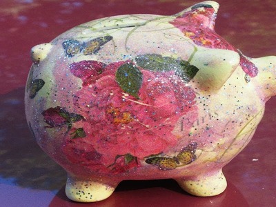 DIY Decoupaged Piggy Bank Loaded with Glitter