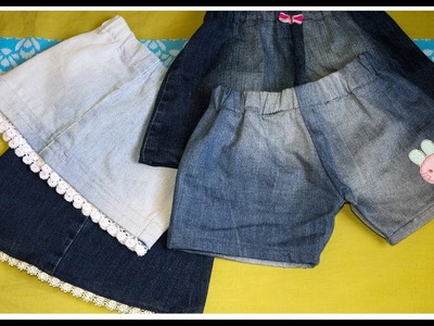 DIYs from OLD JEANS | Recycle. Reconstruct Old Denim into Skirt.Shorts