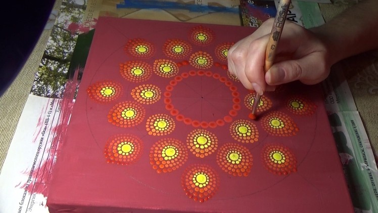Dot painting mandala. Acrylic Painting. Element "Fire".