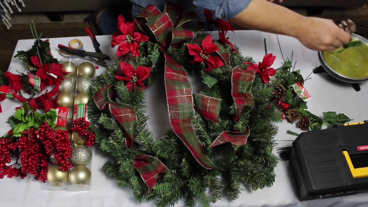 EASY DIY Dollar Tree Christmas Wreath. Wreath Tutorial 2017. Traditional Christmas Wreath
