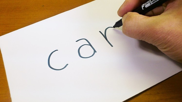 Easy! How to turn words CAR into a Cartoon for kids -  Let's Learn drawing art on paper