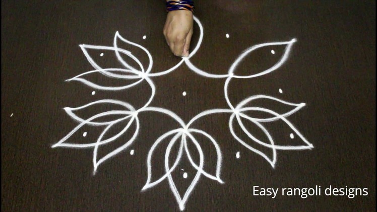 Easy lotus rangoli designs with dots for beginners - chukkala muggulu  - simple kolam  designs