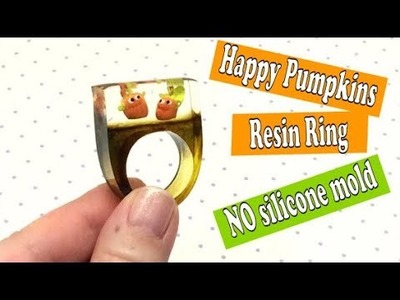 Happy Pumpkins- polymer clay and resin ring- No silicone molds