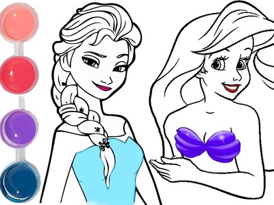How to Draw & Color Frozen Elsa & Ariel Princess | Drawing Disney Makeup Tutorial | Kids Learn Color