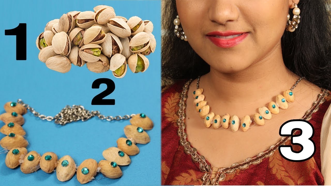 How to Make ( DIY ) Necklace Pistachio Shells (Pista Shells), DIY Crafts