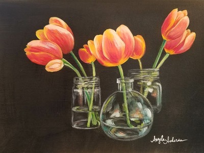 How to Paint Tulips in Glass Vases with Acrylics Step by Step Tutorial