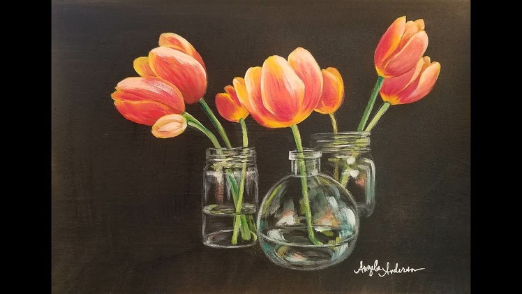 How to Paint Tulips in Glass Vases with Acrylics Step by Step Tutorial
