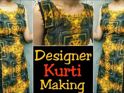 Latest ,trending  kurti cutting and stitching .with potli design and side dori
