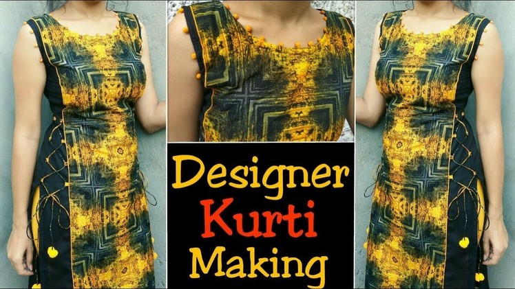 Latest ,trending  kurti cutting and stitching .with potli design and side dori