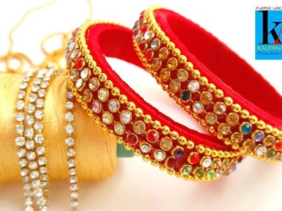 Making of Multi Color Stone Chain Silk Thread Bangles at home. making tutorial