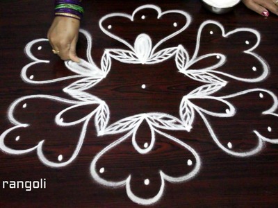 Muggulu designs with 7 dots - simple kolam designs - creative rangoli designs with dots